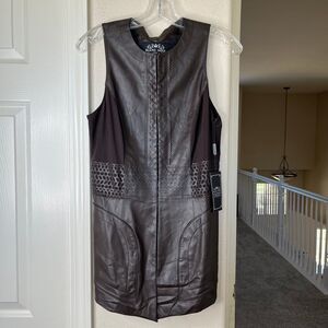 NWT Blanc Noir Leather Laser Cut Longer Sleeveless Vest-Small #432